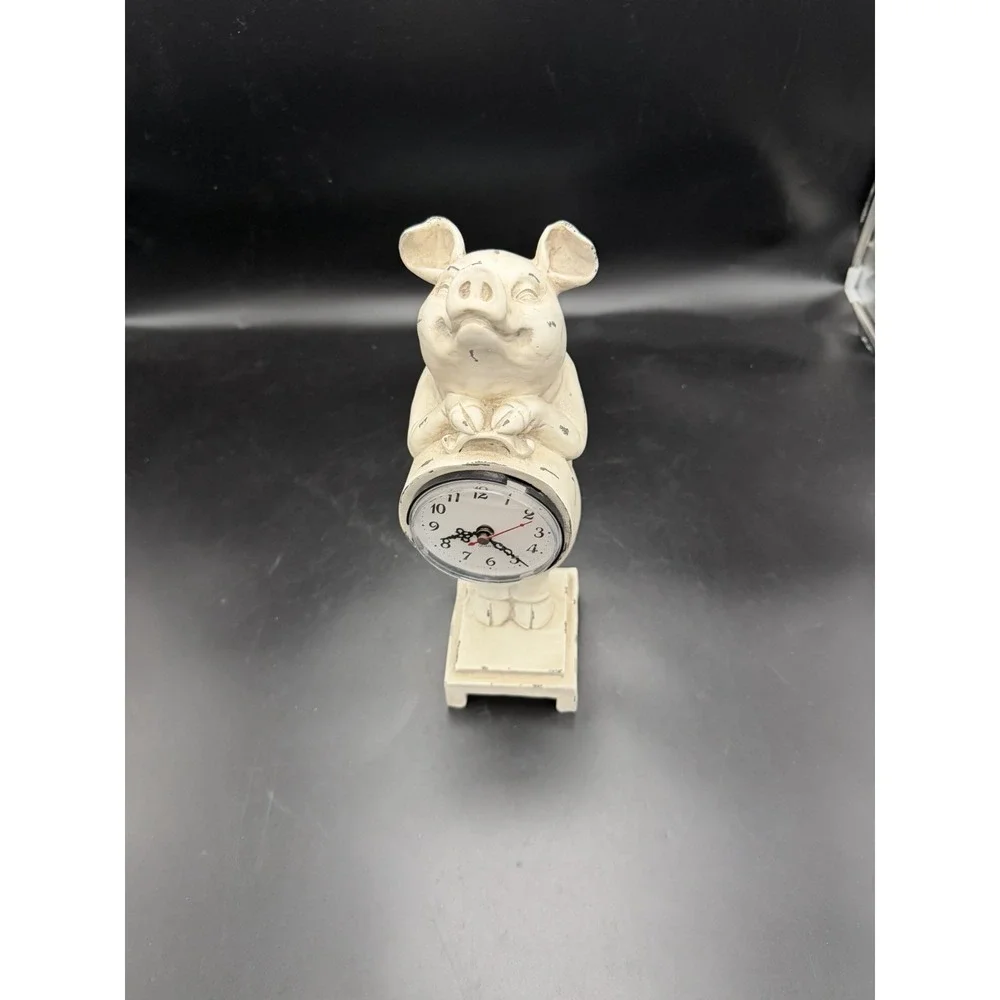 Vintage Standing Pig Figurine Quartz Desk Clock Farmhouse Decor Working Clock